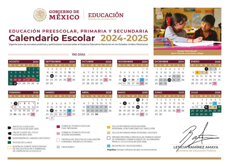 Calendario escolar 2024 a 2025